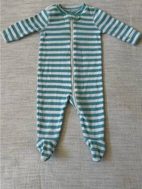 Primary Teal and White Striped Footed One-Piece